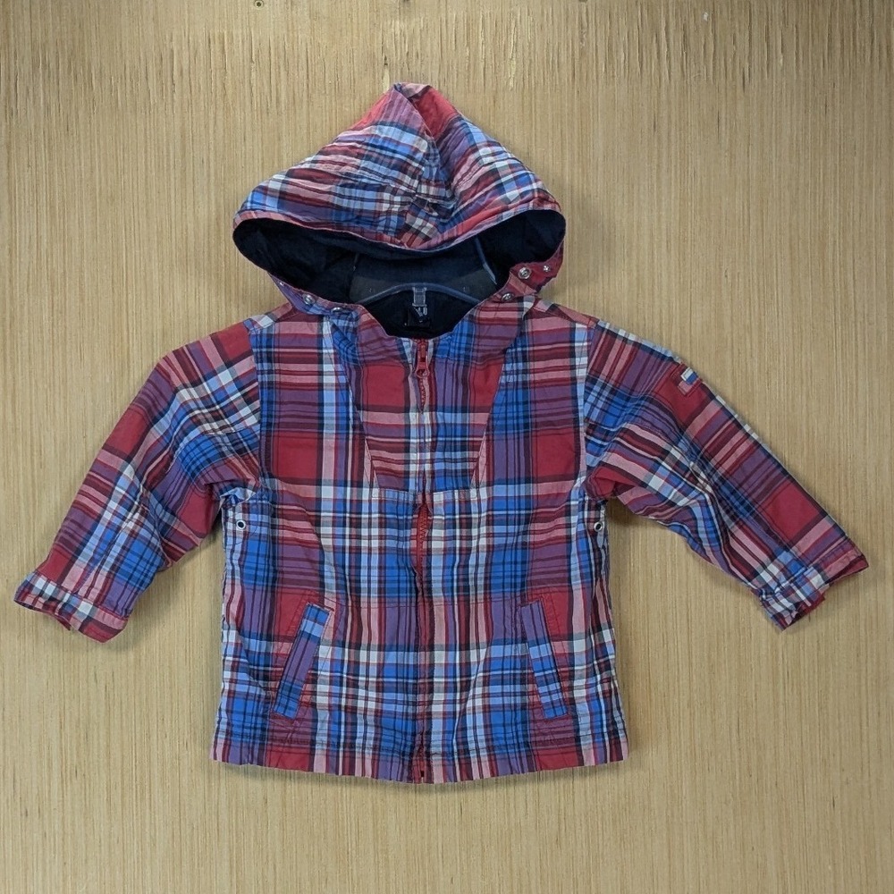 Vintage Y2K‎ Baby Gap Toddler Boys Red Blue Plaid Hooded Windbreaker Jacket 3T